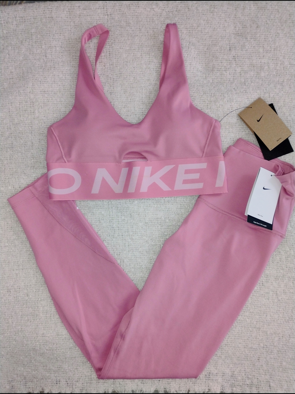 Nike Women's Pink Sports Bra and Leggings Set